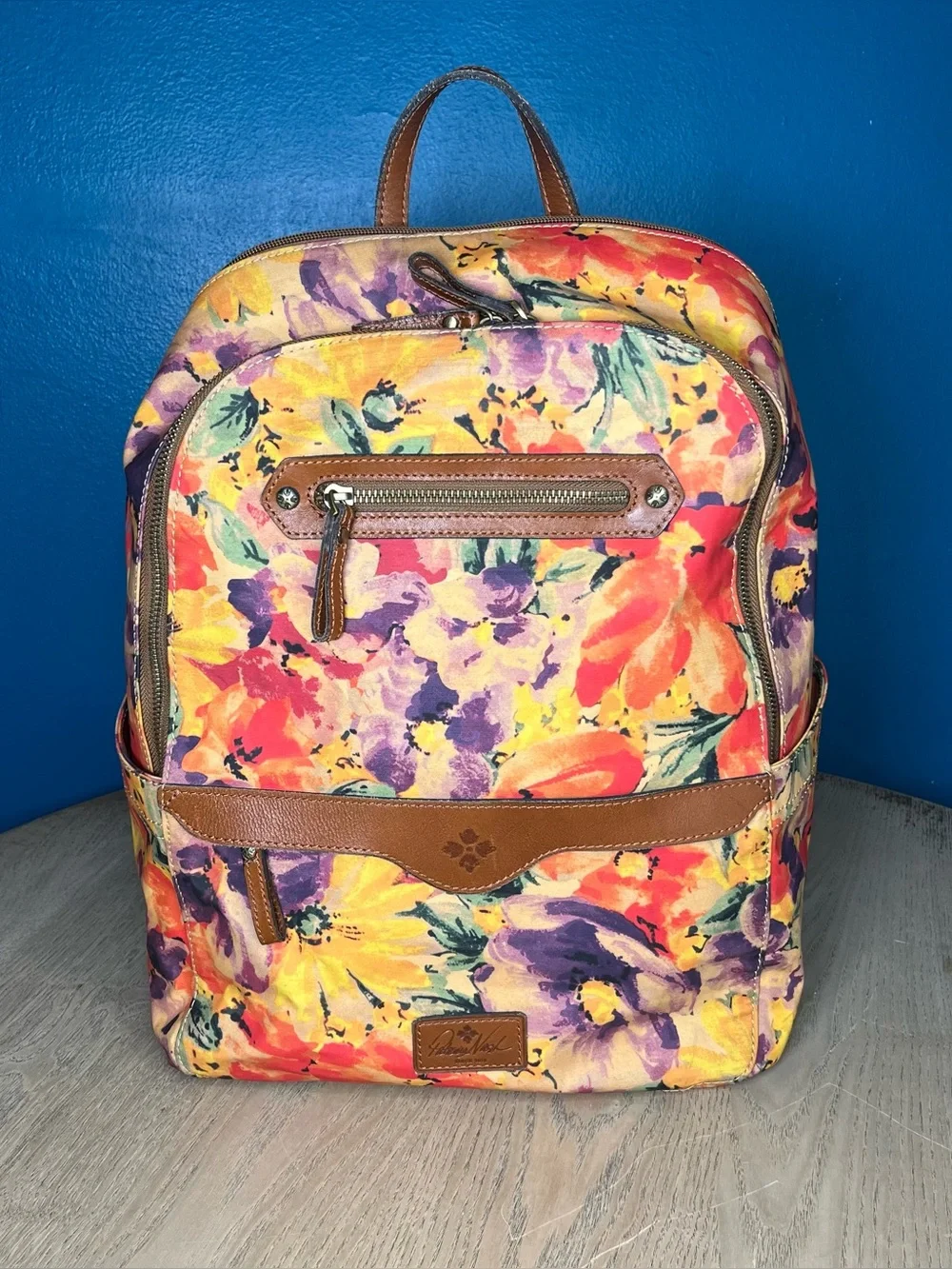 Patricia Nash Karina Backpack Floral Spring Multi Leather Canvas Travel School